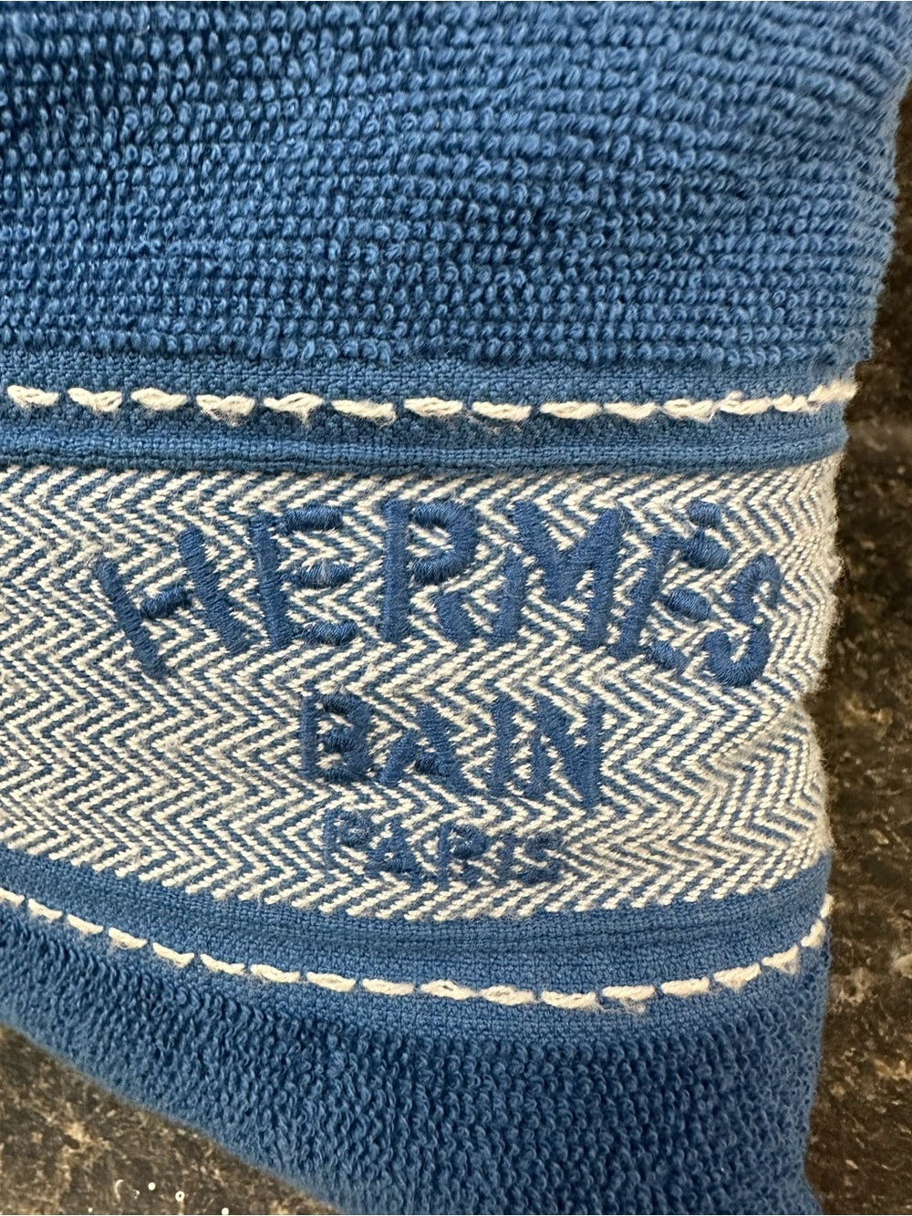 Hermes Blue Cotton Pillow with Signature Embroidery